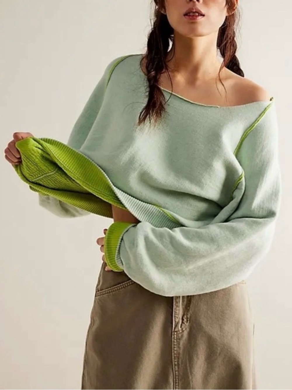 Free People “Midnight” Pullover - Aloe Lime Combo EUC
